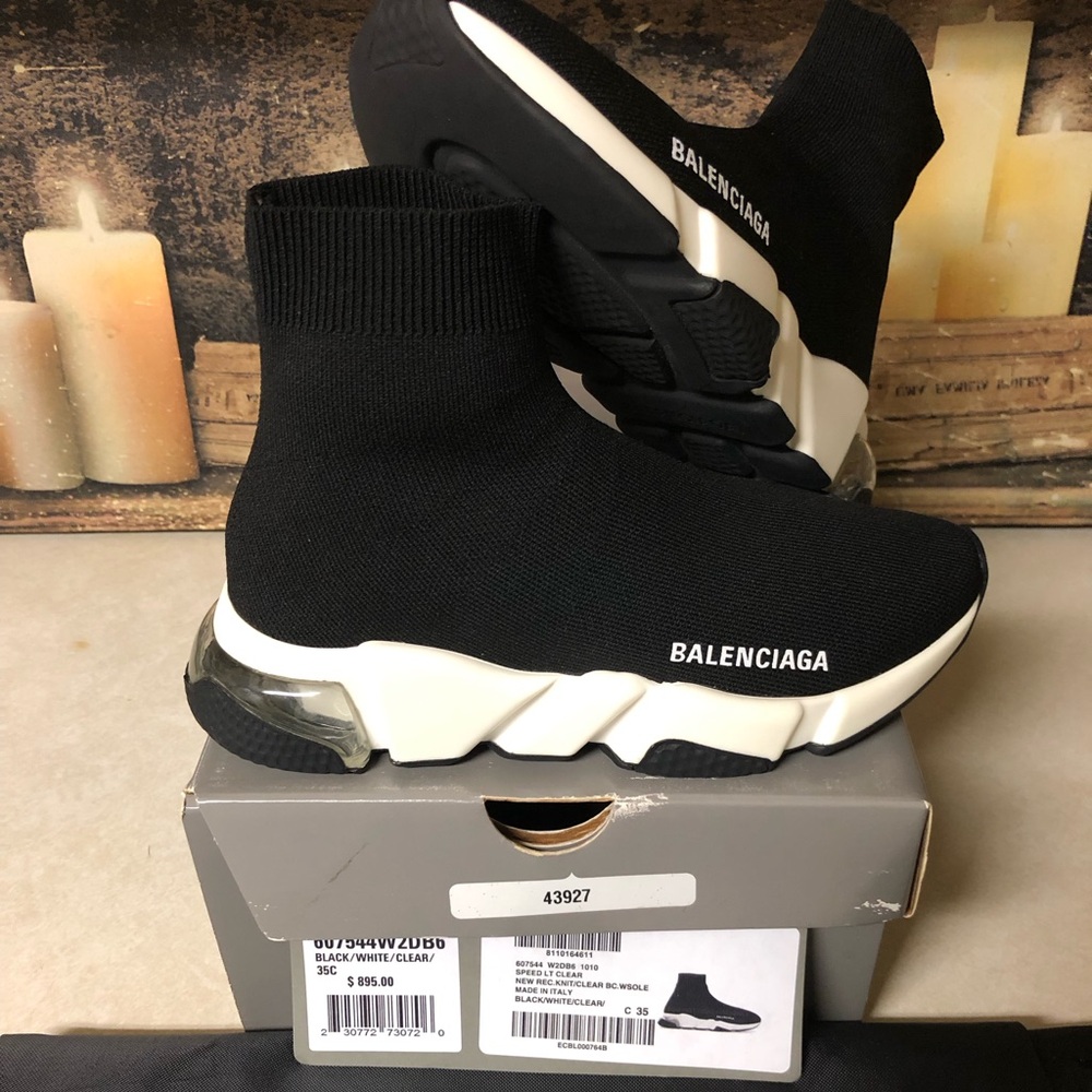 Balenciaga Speed Trainer Runner Clear Bubble Mid-Top Women Size 5 Black White